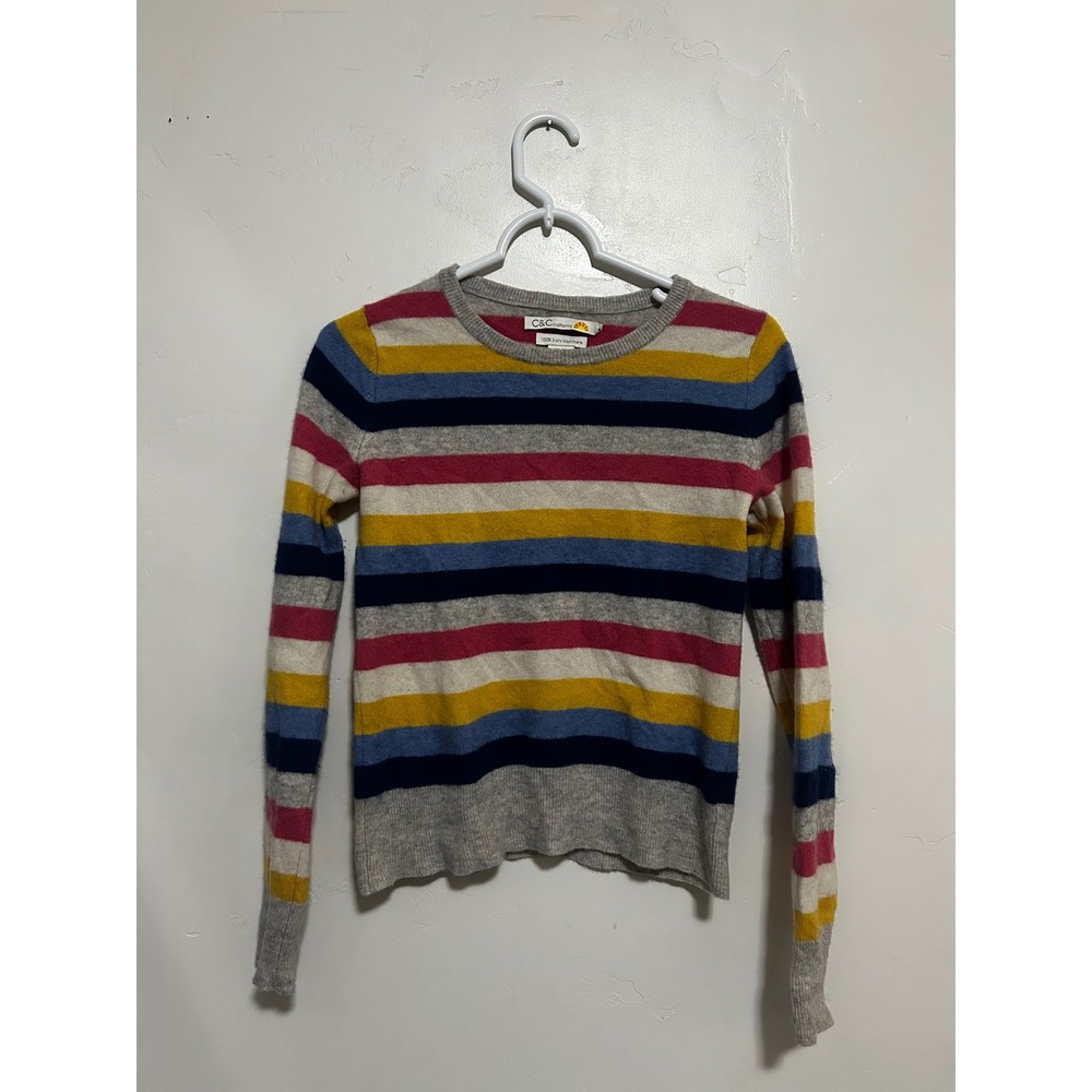 C&C California Womens XS Cashmere Striped Sweater Multi Color Crew Neck Pullover